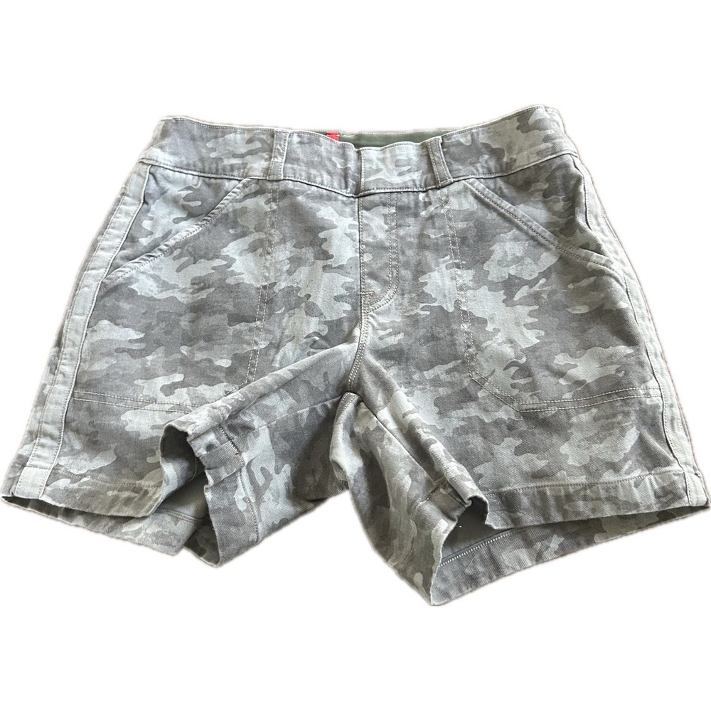 Spanx Women's Small Green Camo‎ Stretch Twill Pull On Elastic Waist Shorts
